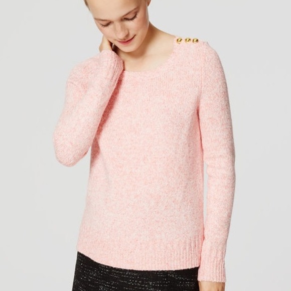 Loft Pink Marled Sweater Gold Buttons 